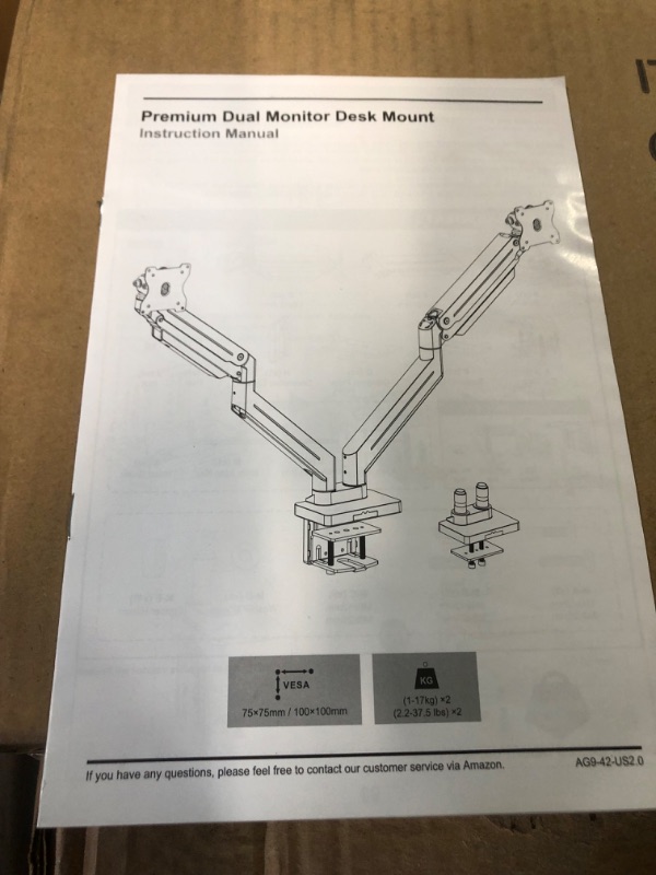 Photo 2 of MOUNT PRO Dual Monitor Mount for 2 Ultrawide Computer Screen Max 43 Inch/37.5lbs Each, Premium Long Monitor Arm, Heavy Duty Gas Spring Monitor Stand for 2 Monitors, VESA Desk Mount 75x75 100x100