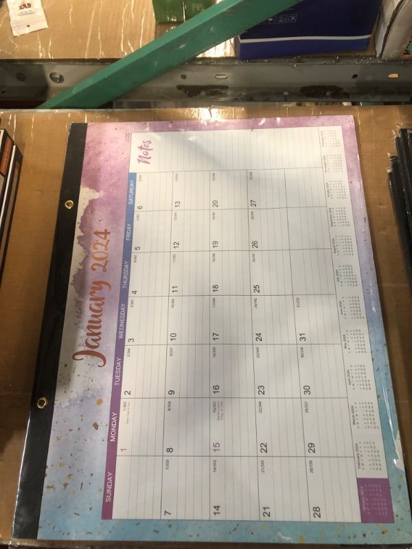 Photo 2 of 2024 Desk Calendar - Large Desk Calendar 2024, Jan. 2024 - Dec. 2024, 22" x 17", Thick Paper with Corner Protectors, Large Ruled Blocks & 2 Hanging Hooks - Multicolored Waterink 22"x17" 2024-2025 Large Desk Calendar: Jul.2024-Dec.2025