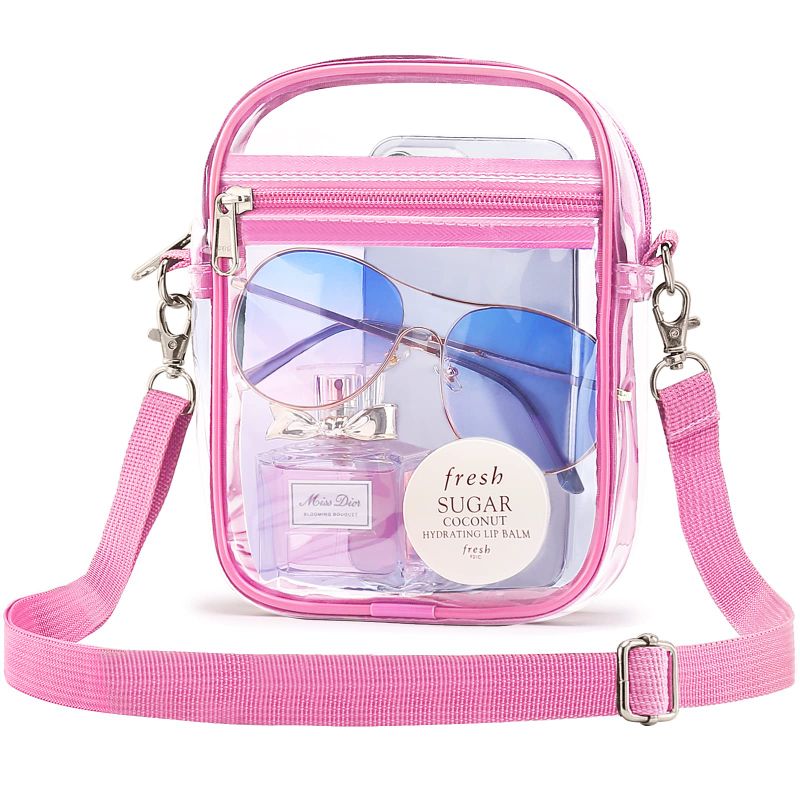 Photo 1 of **2 Pack Mossio Clear Crossbody Bag Stadium Approved, Transparent Messenger Shoulder Bag for Concert, Beach, Travel & Sporting Pink