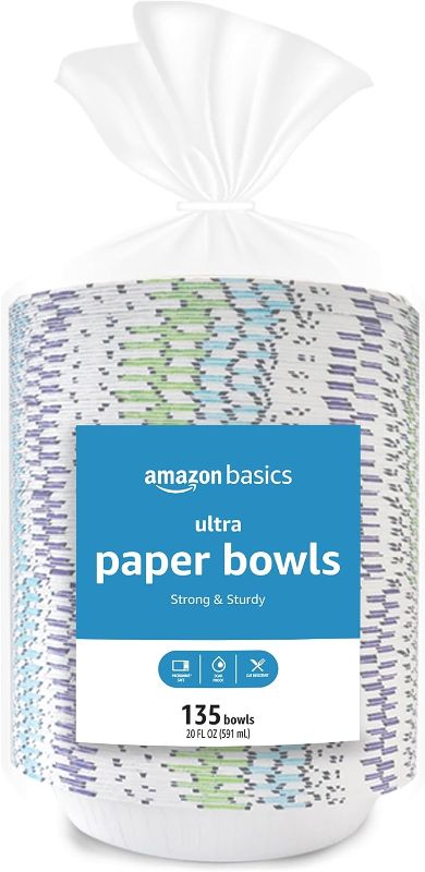 Photo 1 of Amazon Basics Ultra Paper Bowls, 20 Oz, Disposable White 1 pack 135 plates