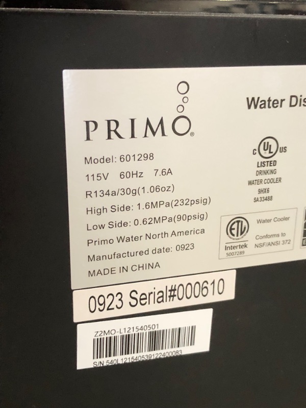 Photo 11 of ***USED - DAMAGED - MISSING PARTS - SEE COMMENTS***
Primo Bottom-Loading Water Dispenser - 2 Temp (Hot-Cold) Water Cooler Water Dispenser for 5 Gallon Bottle w/ Child-Resistant Safety Feature, Black