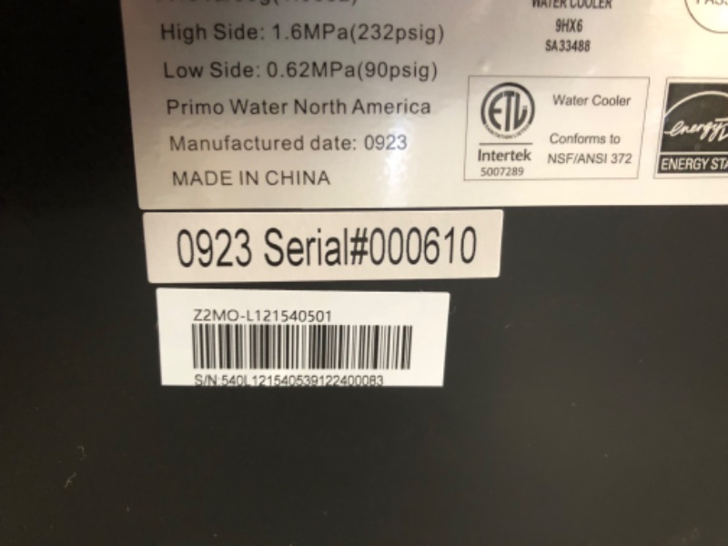 Photo 14 of ***USED - DAMAGED - MISSING PARTS - SEE COMMENTS***
Primo Bottom-Loading Water Dispenser - 2 Temp (Hot-Cold) Water Cooler Water Dispenser for 5 Gallon Bottle w/ Child-Resistant Safety Feature, Black