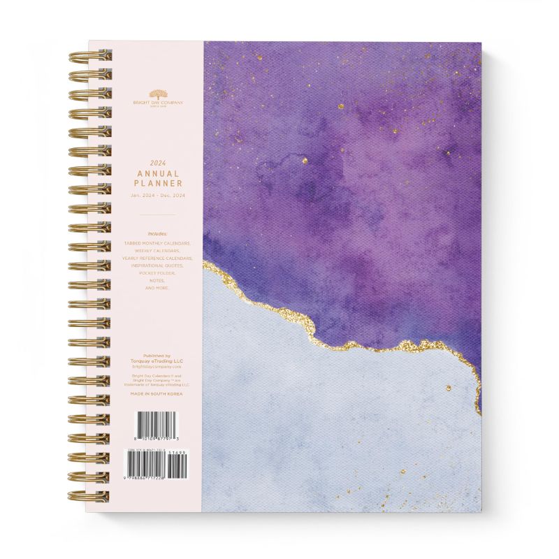 Photo 1 of 2024 Purple Annual Planner by Bright Day, Yearly Monthly Weekly Daily Spiral Bound Dated Agenda Flexible Cover Tabbed Notebook, 8.25 x 6.25