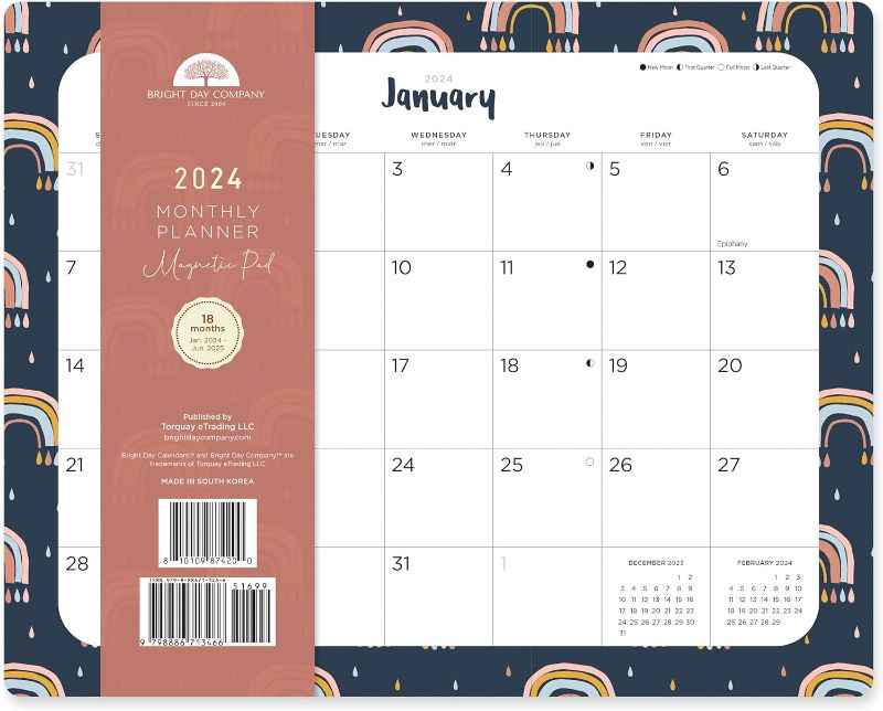 Photo 1 of 2024 Rainbow Annual Monthly Magnetic Refrigerator Pad by Bright Day,18 Month 8 x 10 Inch, January 2024 - June 2025