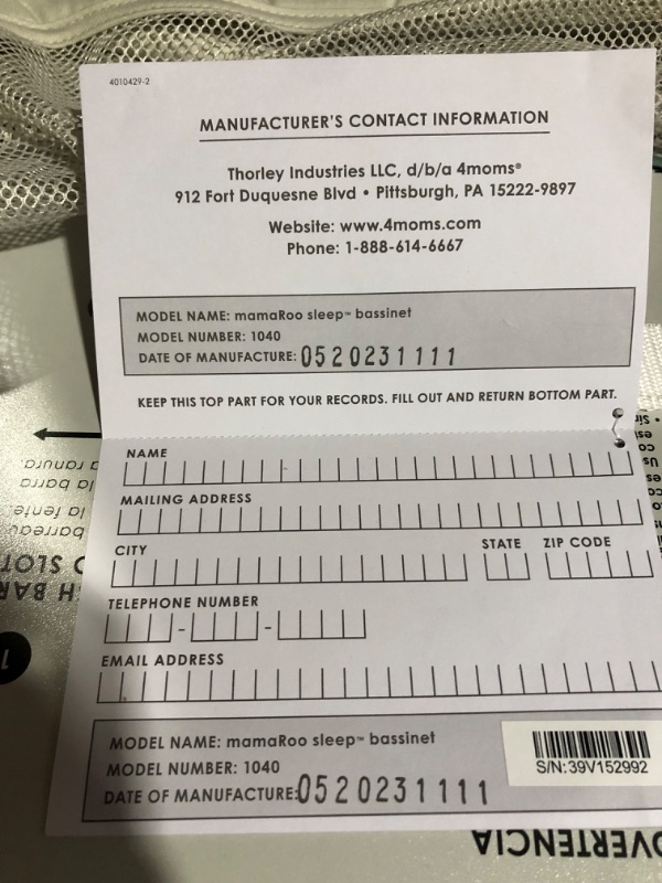 Photo 3 of ***HEAVILY USED AND DIRTY - STAINED - MISISNG POWER CORD - UNABLE TO TEST***
4moms MamaRoo Sleep Bassinet, Supports Baby's Sleep with Adjustable Features - 5 Motions, 5 Speeds, 4 Soothing Sounds and 2 Heights