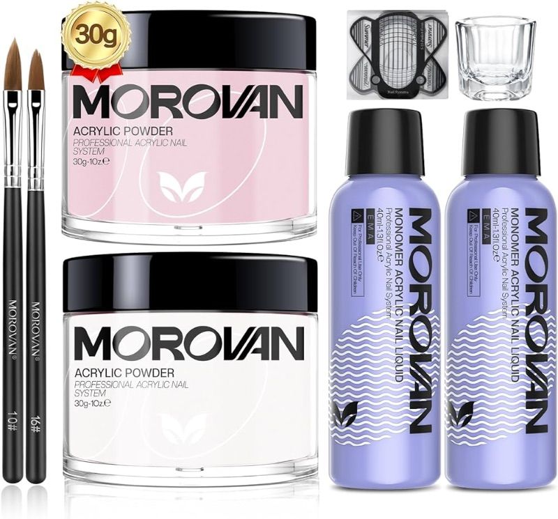 Photo 1 of **NON-REFUNDABLE BUNDLE OF 2** Morovan Acrylic Nail Kit: Acrylic Powder and Acrylic Liquid Set 30g Clear Pink