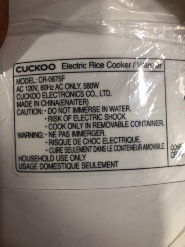 Photo 4 of **PARTS ONLY ITEM DOESNT FUNCTION** CUCKOO CR-0675F | 6-Cup (Uncooked) Micom Rice Cooke, White
