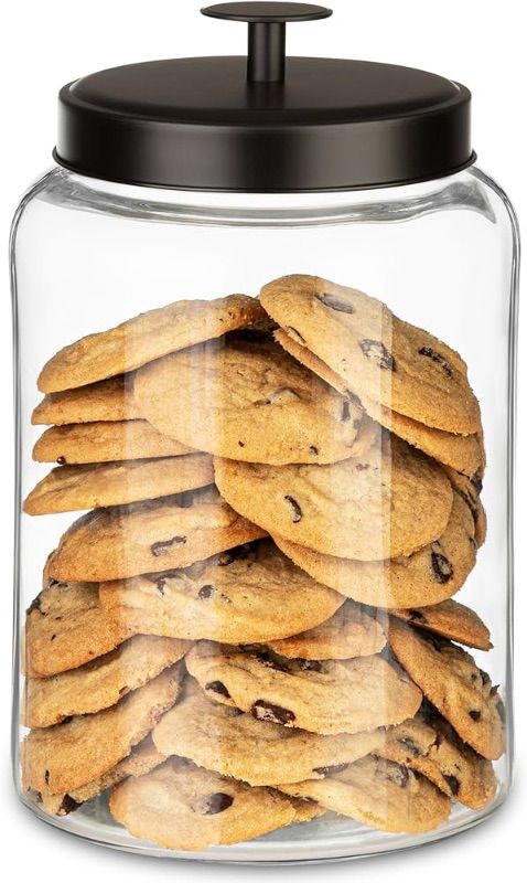 Photo 1 of 1 Gallon Glass Cookie Jar with Matte Black Metal Lid