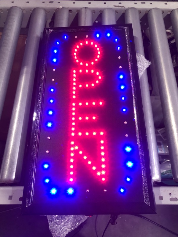 Photo 2 of Neon Open Sign for Business: Vertical Lighted Sign Open with Flashing Mode – (19 x 10 in)