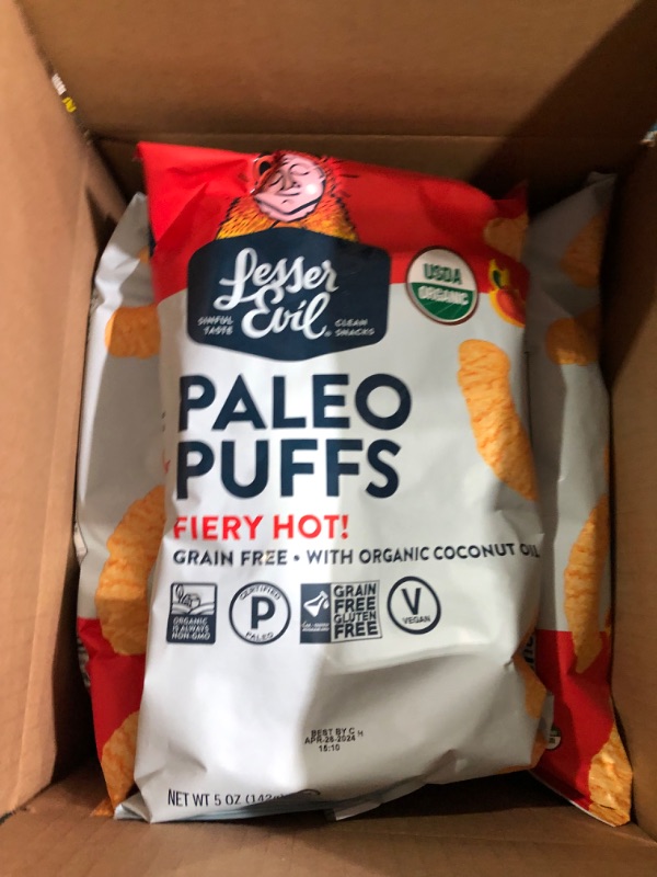 Photo 2 of **NON-REFUNDABLE FOOD PRODUCT** LesserEvil Fiery Hot Organic Paleo Puffs, Pack of 3 Fiery Hot 5 Ounce (Pack of 3)