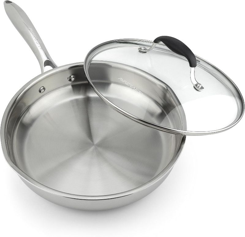 Photo 1 of **AS-IS - SCRATCHED** AVACRAFT 18/10 10 Inch Stainless Steel Frying Pan with Lid