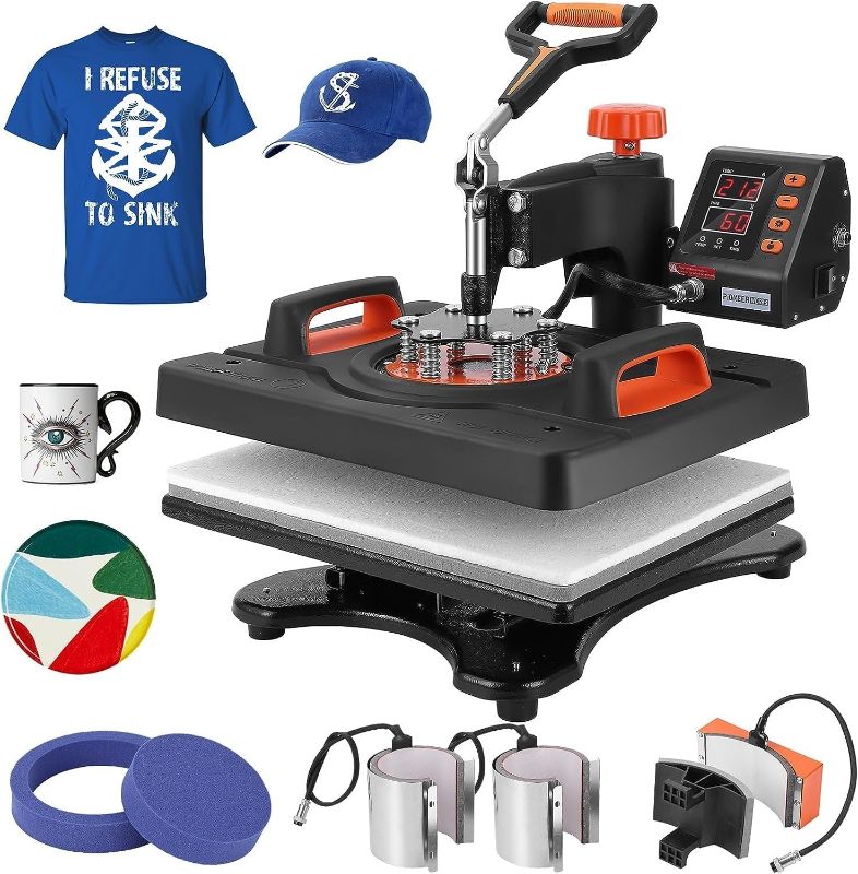 Photo 1 of **UNABLE TO TEST** Heat Press Machine 6 in 1 Combo 12x15 Inch 360°Swing Away Digital T Shirt Pressing Machine, 800W