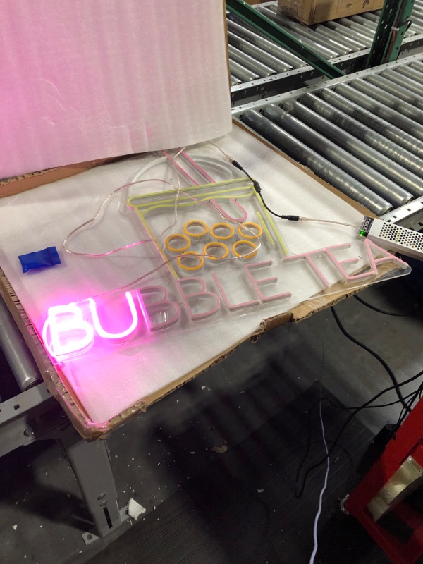 Photo 2 of **AS-IS - ONLY PARTIALLY LIGHTS UP** Boba tea Neon Sign (LARGE 27x23inches), Bubble Tea Neon Sign