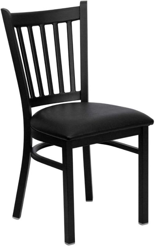 Photo 1 of **MISSING SEAT CUSHION**Flash Furniture HERCULES Series Black Vertical Back Metal Restaurant Chair