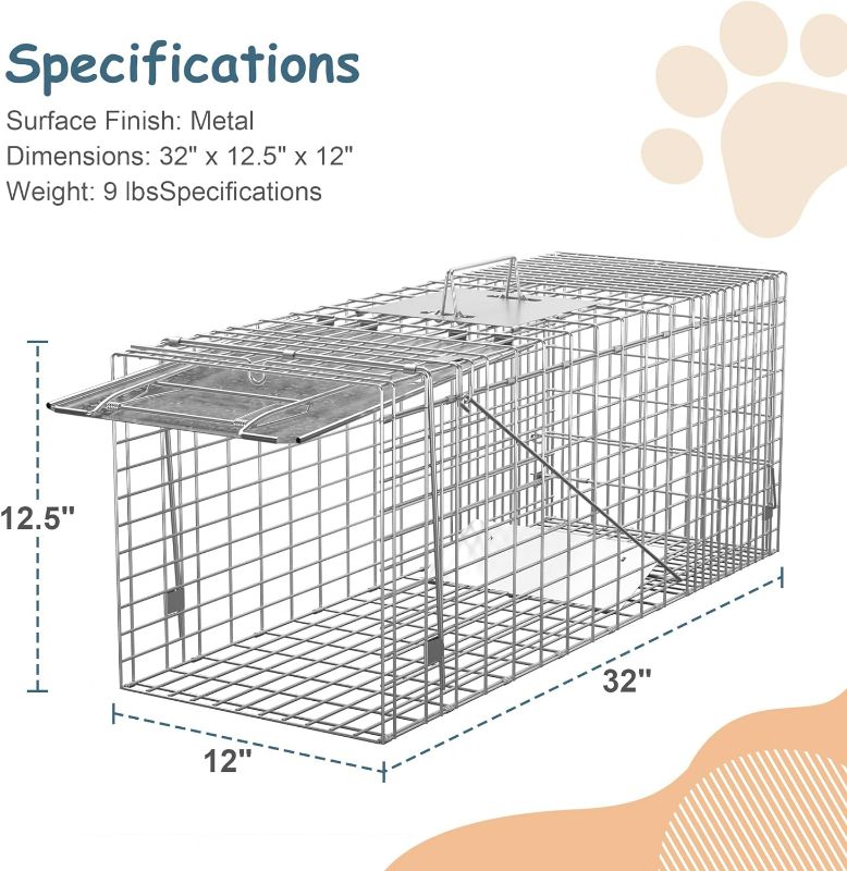 Photo 3 of (READ FULL POST) 32 Inch Humane Live Animal Cage Trap w/Iron Door Steel Cage