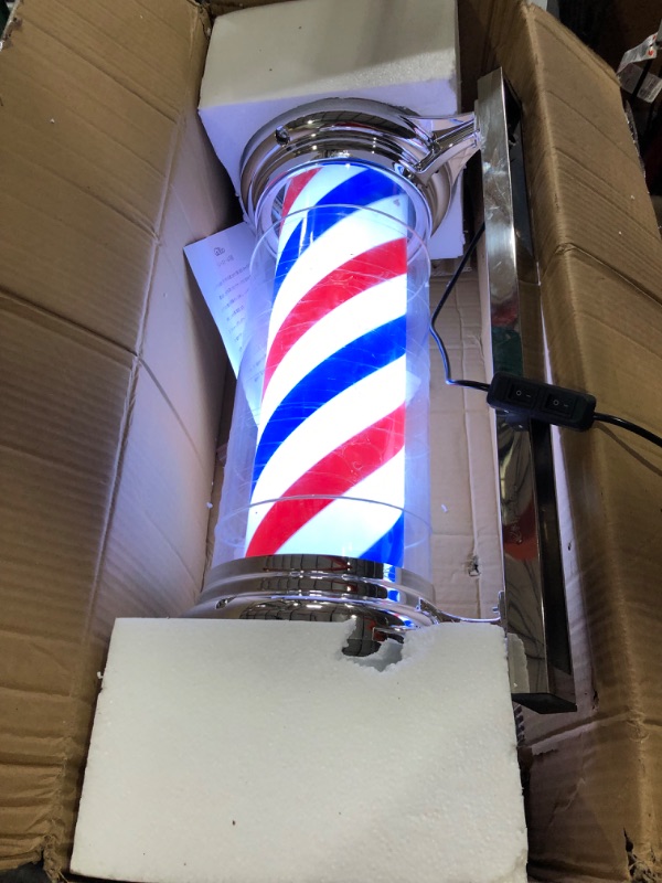 Photo 2 of 29'' Barber Pole Light, Silvery Rotating Hair Salon Open Sign, Wall Mount, Save Energy