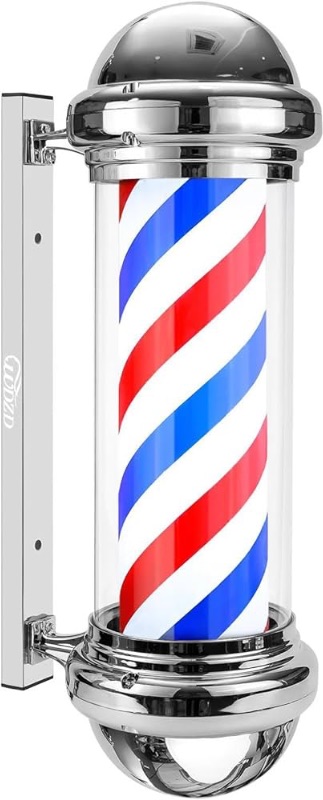 Photo 1 of 29'' Barber Pole Light, Silvery Rotating Hair Salon Open Sign, Wall Mount, Save Energy