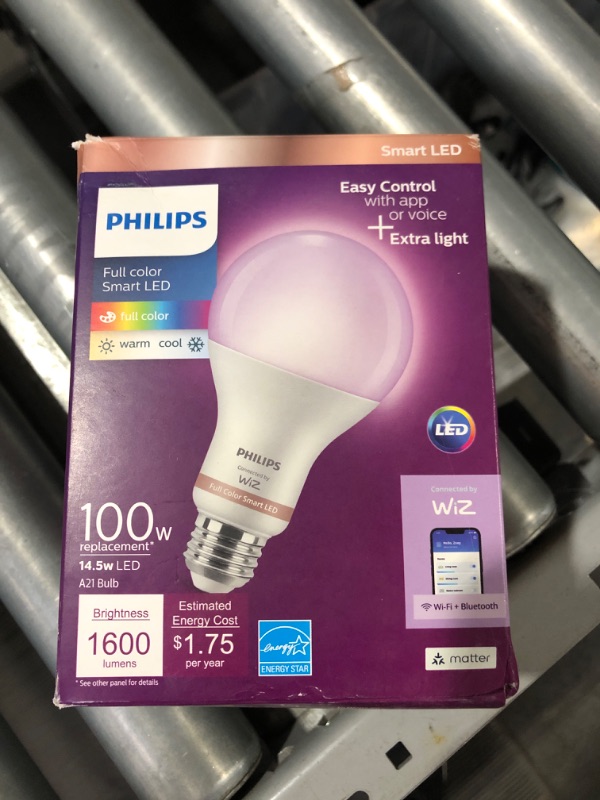 Photo 1 of **UNABLE TO TEST**
Color and Tunable White A21 LED 100-Watt Equivalent Dimmable Smart Wi-Fi Wiz Connected Wireless LED Light Bulb