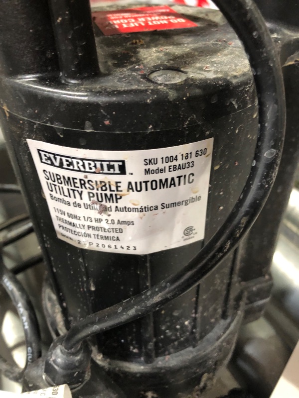Photo 1 of **AS-IS - DOES NOT TURN ON**
Everbilt HPEBAU33 Automatic Utility Pump, Black