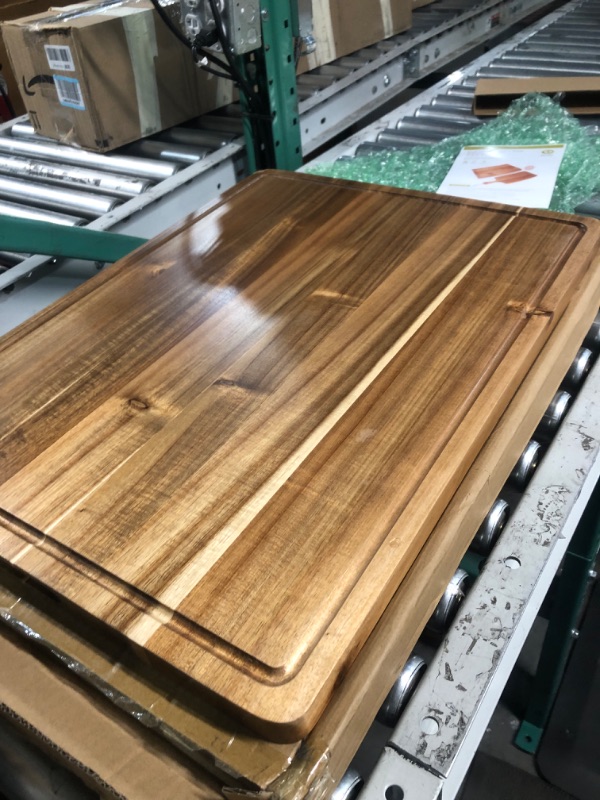 Photo 2 of Cutting Boards, 24 x 18 Inch Extra Extra Large Acacia Wooden Cutting Board for Kitchen, Edge Grain Wood Chopping Board with Juice Groove and Handles, Pre-Oiled Carving Tray for Meat & Cheese