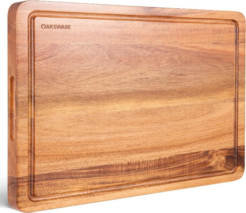 Photo 1 of Cutting Boards, 24 x 18 Inch Extra Extra Large Acacia Wooden Cutting Board for Kitchen, Edge Grain Wood Chopping Board with Juice Groove and Handles, Pre-Oiled Carving Tray for Meat & Cheese