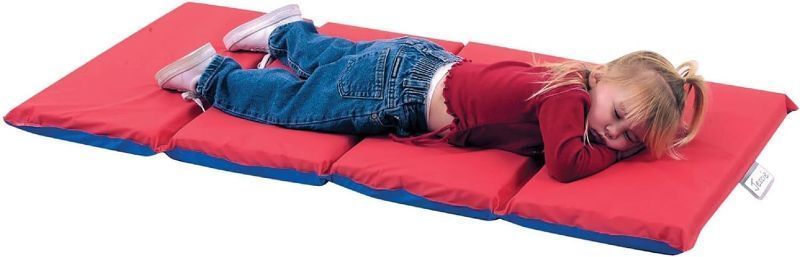 Photo 1 of Children's Factory Angels 2" Thick Toddler Nap Mat, Red-Blue, 4 Section Waterproof Sleeping Mat for use in Preschools and Daycares
