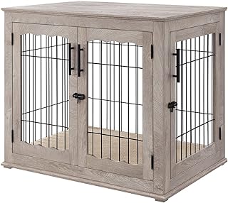 Photo 1 of **HEAVY** Unipaws Pet Crate End Table Double Doors Wooden Wire Dog Kennel with Pet Bed Large Dog Crate
