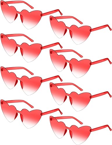 Photo 1 of **STOCK IMAGE IS A REFERENCE ONLY**  8 Pairs Heart Shaped Frameless Glasses Trendy Transparent Candy Color Eyewear for Party Favor 8pcs-red