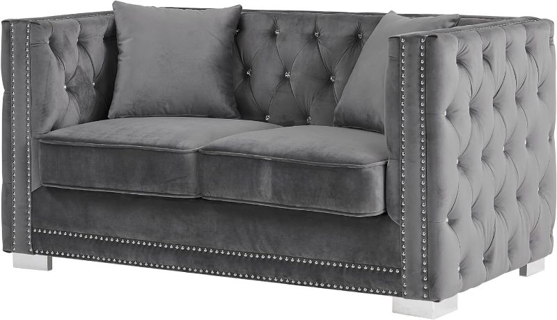 Photo 1 of **READ NOTES, PARTIAL SET MISSING SIDE ARM RESTS BOX ONE OF 2
Iconic Home Christophe Love Seat Sofa Velvet Upholstered Button Tufted Nailhead Trim Shelter