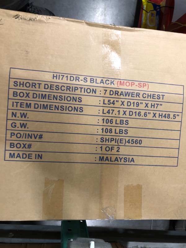 Photo 5 of **SEE NOTES BOX 1 OF 2
Hodedah 7 Drawer Jumbo Chest, Five Large Drawers, Two Smaller Drawers with Two Lock, Hanging Rod, and Three Shelves | Black