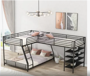 Photo 1 of **SEE NOTES FULL SET
loft bed frame space saving metal bed frame l shaped twin over full bunk bed without slide