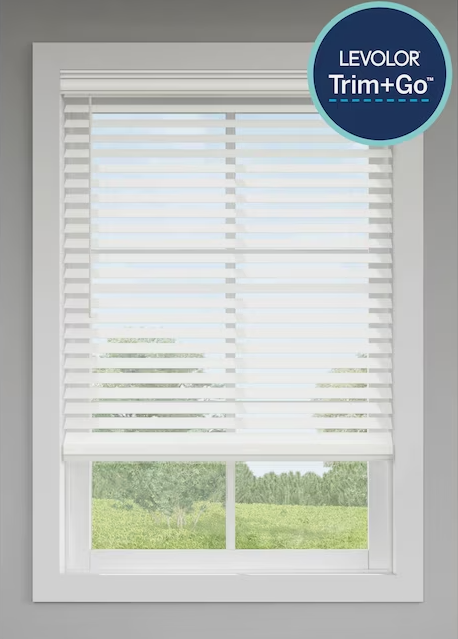 Photo 1 of ***USED - LIKELY MISSING PARTS - UNABLE TO VERIFY FUNCTIONALITY***
LEVOLOR Trim+Go 2.5-in Slat Width 47-in x 48-in Cordless White Faux Wood Room Darkening Horizontal Blinds
