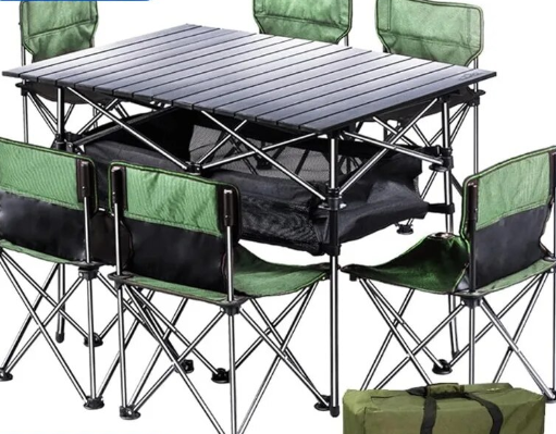 Photo 1 of **HEAVY- STOCK IMAGE IS A REFERENCE ONL**  BotaBay Folding Camping Table with 6 Chairs, Portable Lightweight Picnic Table  Green