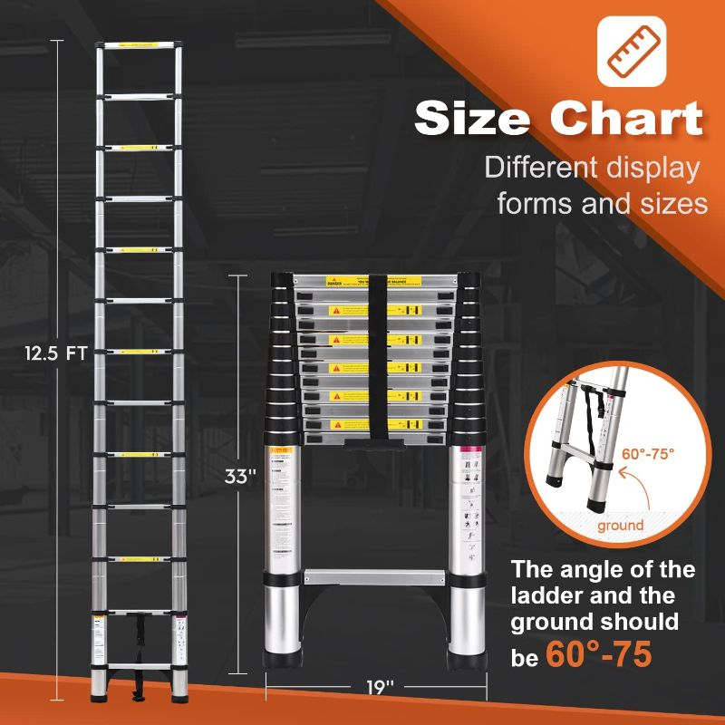 Photo 4 of (READ FULL POST) Telescoping Ladder,12.5 FT Multi-Purpose Collapsible Telescopic Extension Ladders, Aluminum telescoping Ladder for Indoor Or Outdoor, Heavy Duty 330 lbs Load 12.5ft