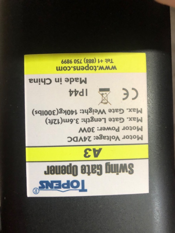 Photo 6 of ***USED - LIKELY MISSING PARTS - UNABLE TO TEST***
TOPENS A3 Automatic Gate Opener Kit Light Duty Single Gate Operator for Single Swing Gates Up to 12 Feet OR 300 Pounds Gate Motor