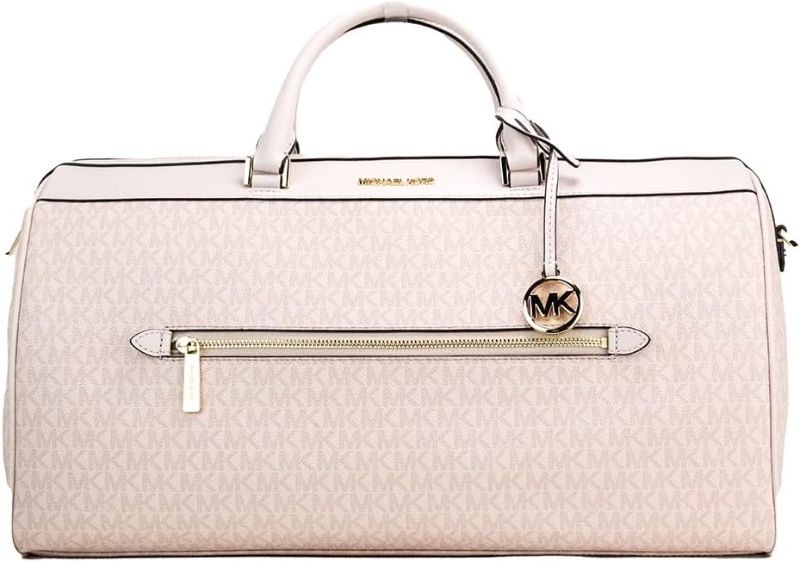 Photo 1 of **STOCK IMAGE IS A REFERENCE ONLY**  Michael Kors Travel Large Duffle Bag in PVC Signature (WHITE)