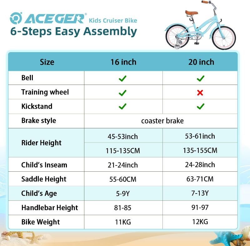 Photo 3 of (READ FULL POST) ACEGER Girls Beach Cruiser Bike, 16 Inch and 20 Inch Bike for Kids 4-9 Years 