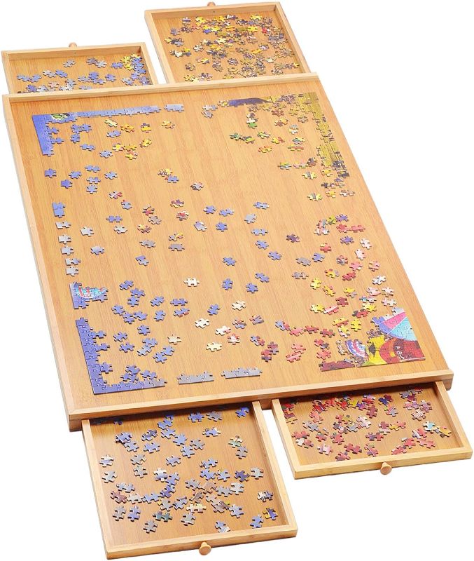 Photo 1 of ***USED - LIKELY MISSING PARTS - UNABLE TO VERIFY FUNCTIONALITY***
1500 Pieces Jigsaw Puzzle Board with Drawers and Cover, 26"×35" Portable Puzzle Board for Adults, Bamboo Jigsaw Puzzle Storage Tray, Jigsaw Puzzle Accessories Gift