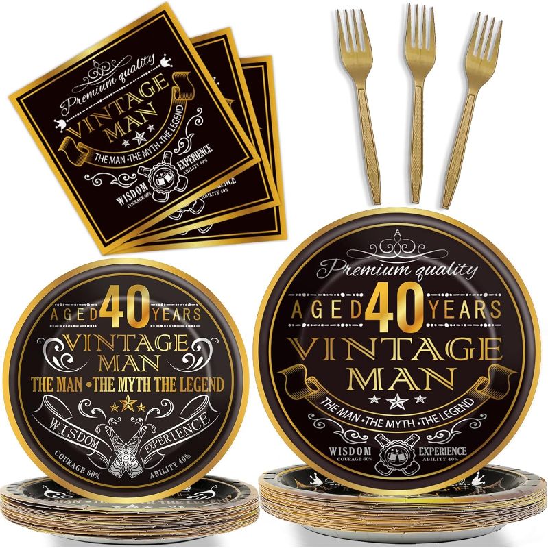 Photo 1 of 96 Pcs Vintage 40th Birthday Decorations for Men 40 Years old Paper Plates Napkins Birthday Supplies Back in 1984 Theme Party Tableware Set Cheers to 40 Years Table Party Decor Favors for 24 Guests
