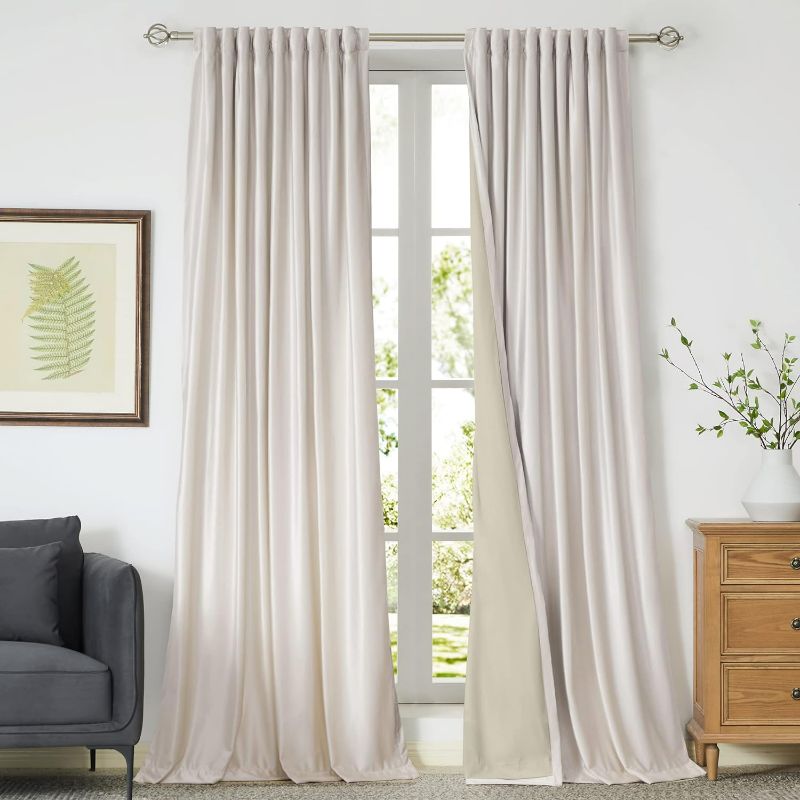 Photo 1 of (READ FULL POST) 100% Blackout Ivory Off White Velvet Curtains 108 inch Long for Living Room,Set of 2 Panels Liner Rod Pocket Back Tab Thermal Window Drapes Room Darkening Heavy Decorative Curtains for Bedroom
