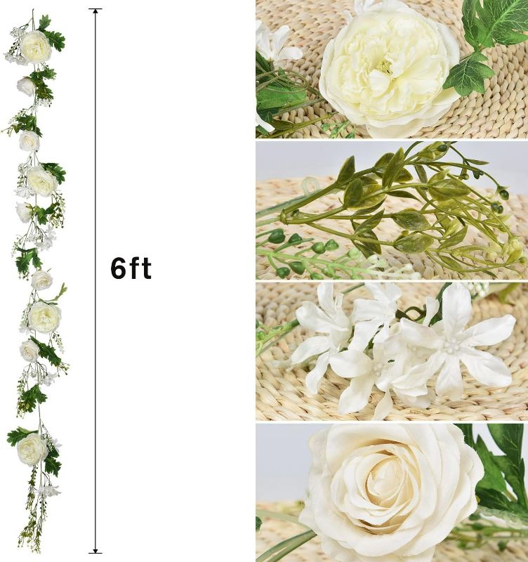 Photo 5 of Lvydec 2 Pack Artificial Peony Flower Garland - 6ft Silk Peony White Flower Garland Arch Flower Vine for Wedding Party Table Decoration (2, White) White 2