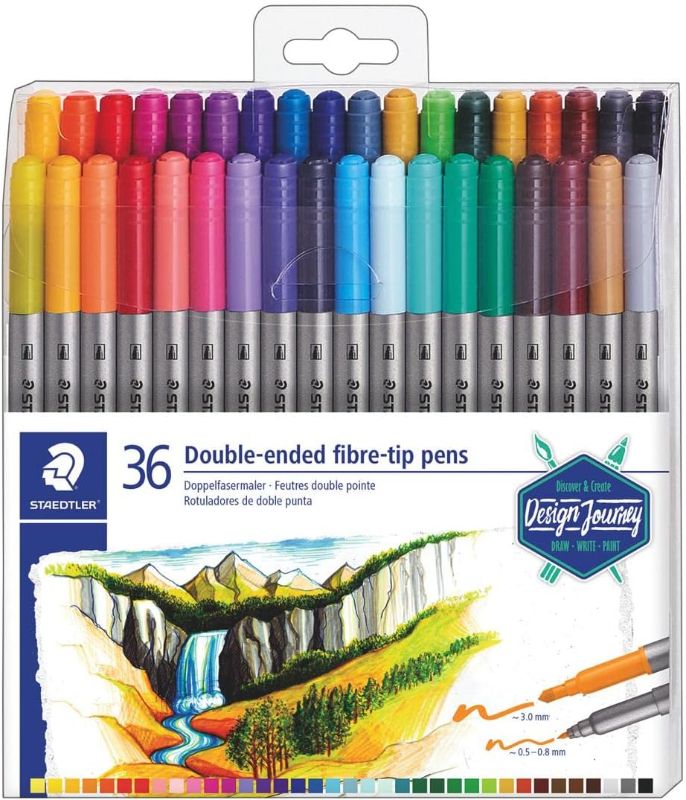 Photo 1 of 
Staedtler Double-Ended Fiber-Tip Pens, Washable Ink, Fine & Bold Writing and Coloring Tips, 36 Assorted Colors, 3200