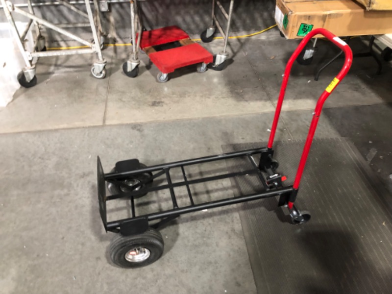 Photo 1 of ***DAMAGED - AXLE BENT - VERY WOBBLY AND UNSTABLE - NO PACKAGING***
800-lb Capacity 4-Wheel Steel Convertible Hand Truck