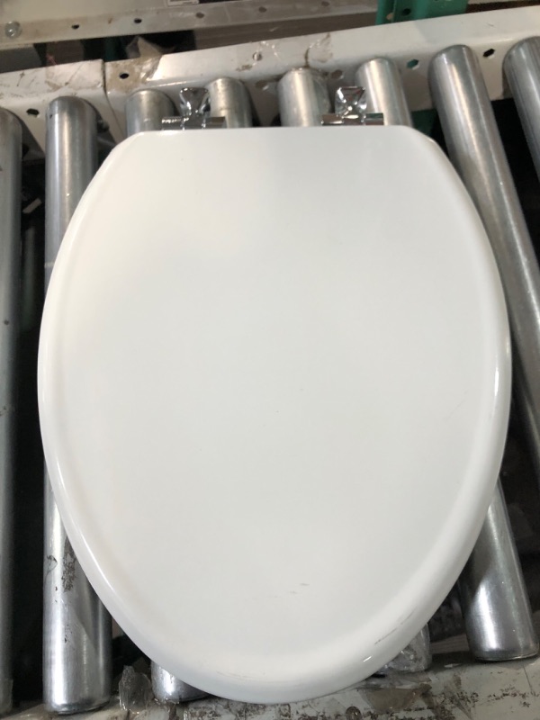 Photo 4 of ** damaged** no hardware**Mansfield Wood White Elongated Soft Close Toilet Seat