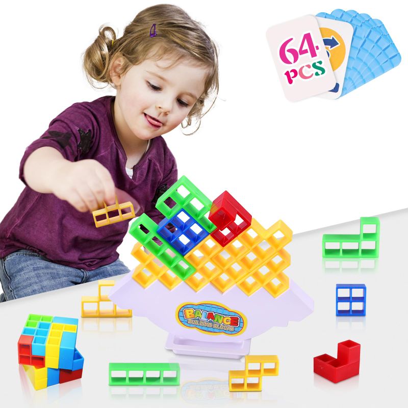 Photo 1 of 64Pcs Tetra Tower Game, Stack Attack Block Puzzle Game, Board Team Tower Game for Kids ? Adults