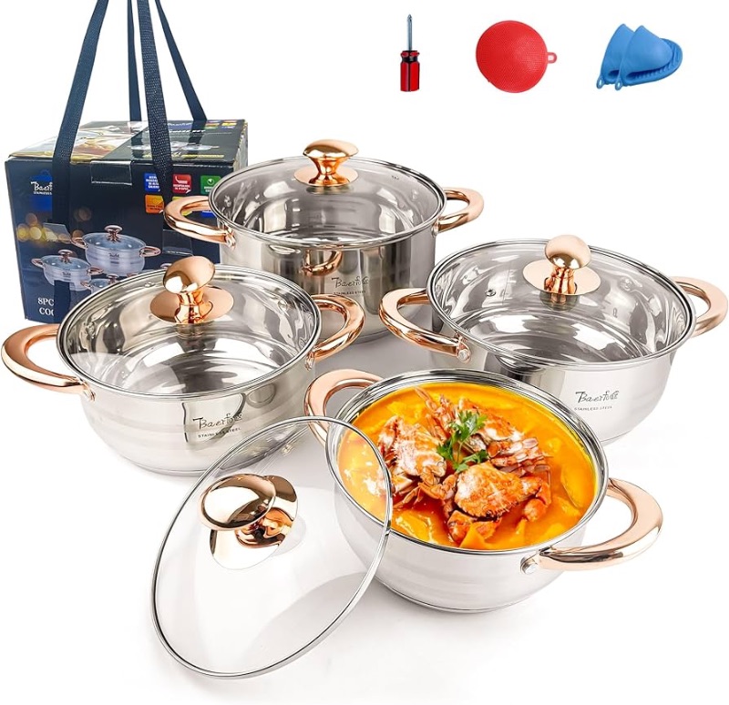 Photo 1 of (incomplete item) Silver Pots and Pans Set with lids-8 Piece Luxe Silver 304 Stainless