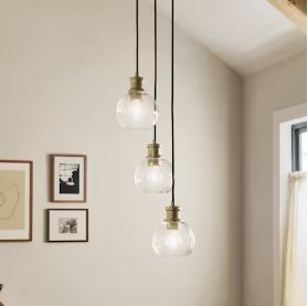 Photo 1 of (READ FULL POST) Kichler Clove 3-Light Black Vintage Clear Glass Globe Led; Hanging Pendant Light