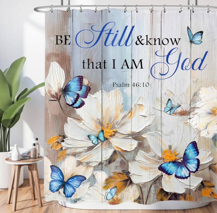 Photo 1 of **STOCK PHOTO FOR REFERANCE**
LIGHTINHOME Floral Bible Verse Shower Curtain 