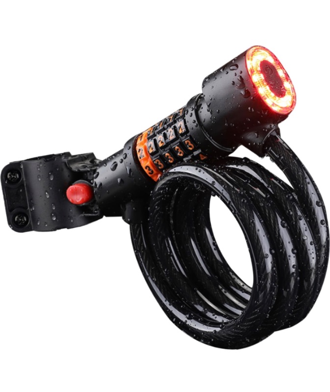 Photo 1 of Bike Lock Cable with Combination Bicycle Lock with Tail Light