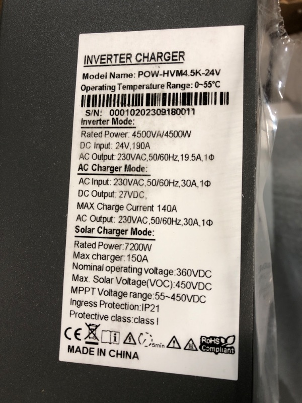Photo 1 of PowMr 4500W Solar Inverter 24V DC to 220-230V AC, Pure Sine Wave Hybrid Inverter with 150A MPPT Solar Charge Controller,